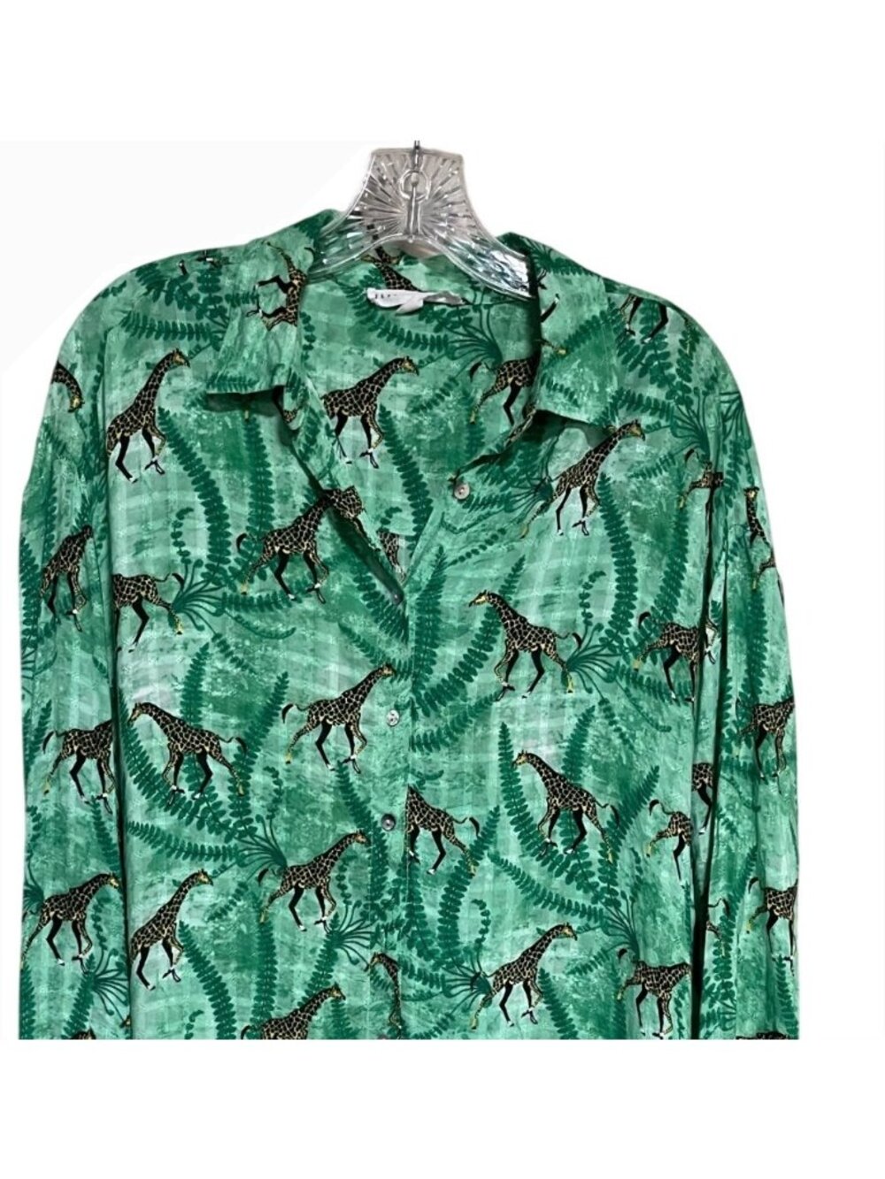 Jane + Delancey Novelty Giraffe Tunic Blouse Green Women M Whimsical Boho Sheer - Picture 2 of 6